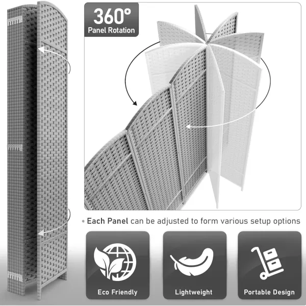 imageSorbus 6 Panel Room Divider 6 ft Tall  Privacy Screen Extra Wide Double Hinged Panels Mesh HandWoven Design Partition Room Dividers and Folding Privacy Screens Wall Divider for Room SeparationLight Gray
