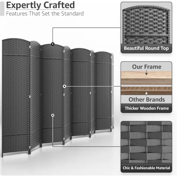 imageSorbus 6 Panel Room Divider 6 ft Tall  Privacy Screen Extra Wide Double Hinged Panels Mesh HandWoven Design Partition Room Dividers and Folding Privacy Screens Wall Divider for Room SeparationGrey