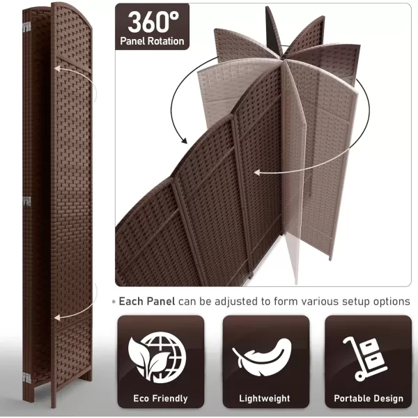 imageSorbus 6 Panel Room Divider 6 ft Tall  Privacy Screen Extra Wide Double Hinged Panels Mesh HandWoven Design Partition Room Dividers and Folding Privacy Screens Wall Divider for Room SeparationChocolate