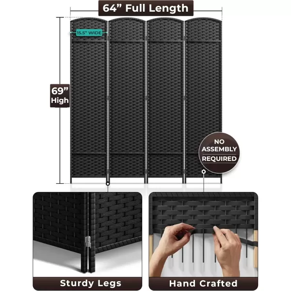 imageSorbus 6 Panel Room Divider 6 ft Tall  Privacy Screen Extra Wide Double Hinged Panels Mesh HandWoven Design Partition Room Dividers and Folding Privacy Screens Wall Divider for Room SeparationBlack