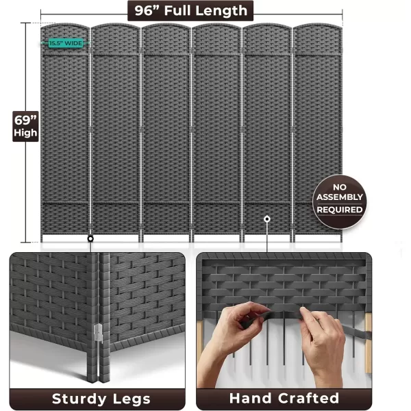 imageSorbus 6 Panel Room Divider 6 ft Tall  Privacy Screen Extra Wide Double Hinged Panels Mesh HandWoven Design Partition Room Dividers and Folding Privacy Screens Wall Divider for Room SeparationGrey