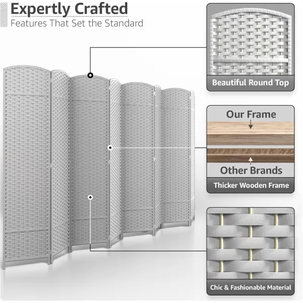 imageSorbus 6 Panel Room Divider 6 ft Tall  Privacy Screen Extra Wide Double Hinged Panels Mesh HandWoven Design Partition Room Dividers and Folding Privacy Screens Wall Divider for Room SeparationWhite