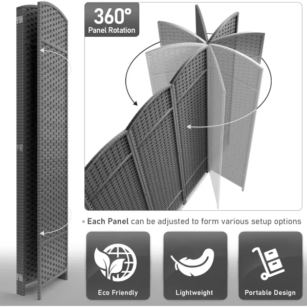 imageSorbus 6 Panel Room Divider 6 ft Tall  Privacy Screen Extra Wide Double Hinged Panels Mesh HandWoven Design Partition Room Dividers and Folding Privacy Screens Wall Divider for Room SeparationGrey