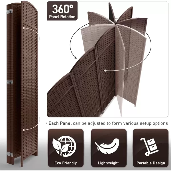 imageSorbus 6 Panel Room Divider 6 ft Tall  Privacy Screen Extra Wide Double Hinged Panels Mesh HandWoven Design Partition Room Dividers and Folding Privacy Screens Wall Divider for Room SeparationChocolate