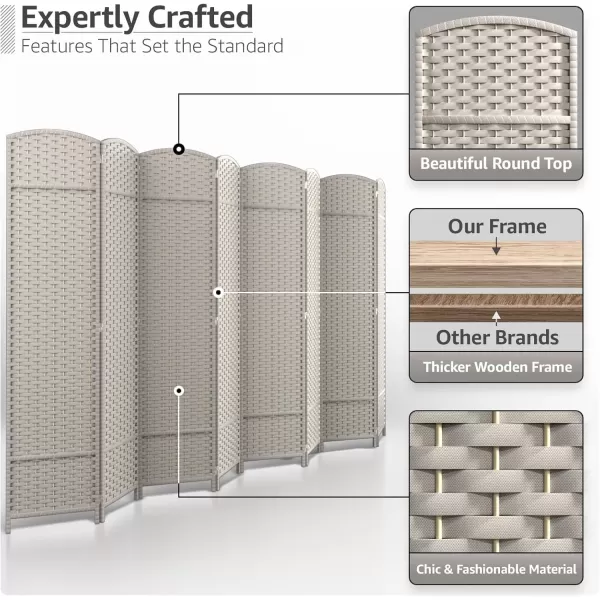 imageSorbus 6 Panel Room Divider 6 ft Tall  Privacy Screen Extra Wide Double Hinged Panels Mesh HandWoven Design Partition Room Dividers and Folding Privacy Screens Wall Divider for Room SeparationBeige