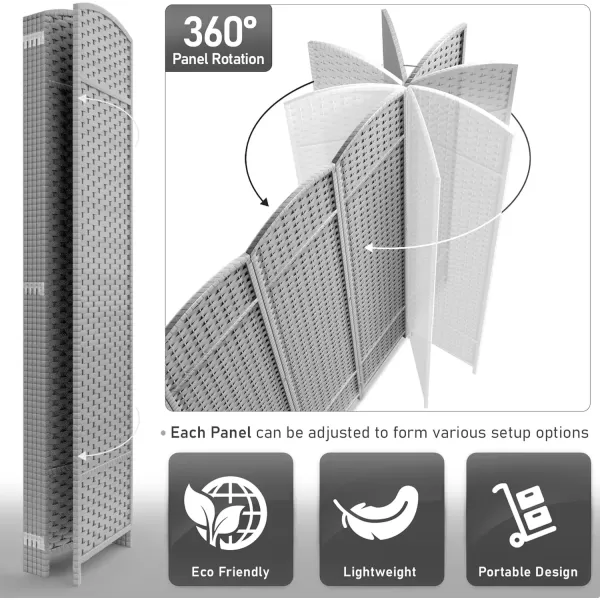 imageSorbus 6 Panel Room Divider 6 ft Tall  Privacy Screen Extra Wide Double Hinged Panels Mesh HandWoven Design Partition Room Dividers and Folding Privacy Screens Wall Divider for Room SeparationLight Gray
