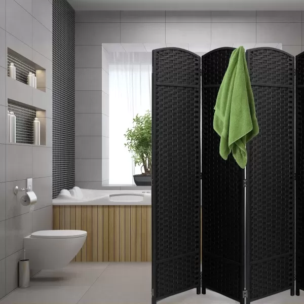 imageSorbus 6 Panel Room Divider 6 ft Tall  Privacy Screen Extra Wide Double Hinged Panels Mesh HandWoven Design Partition Room Dividers and Folding Privacy Screens Wall Divider for Room SeparationBlack