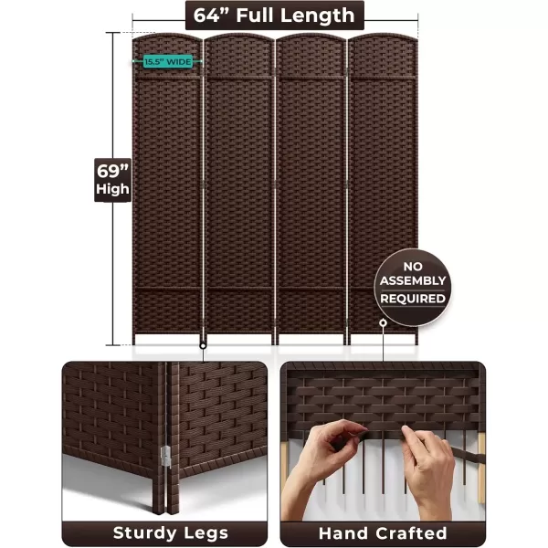 imageSorbus 6 Panel Room Divider 6 ft Tall  Privacy Screen Extra Wide Double Hinged Panels Mesh HandWoven Design Partition Room Dividers and Folding Privacy Screens Wall Divider for Room SeparationChocolate