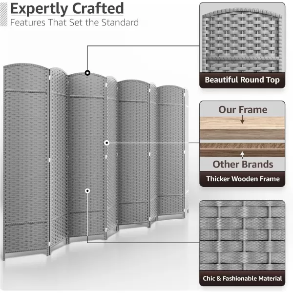 imageSorbus 6 Panel Room Divider 6 ft Tall  Privacy Screen Extra Wide Double Hinged Panels Mesh HandWoven Design Partition Room Dividers and Folding Privacy Screens Wall Divider for Room SeparationLight Gray