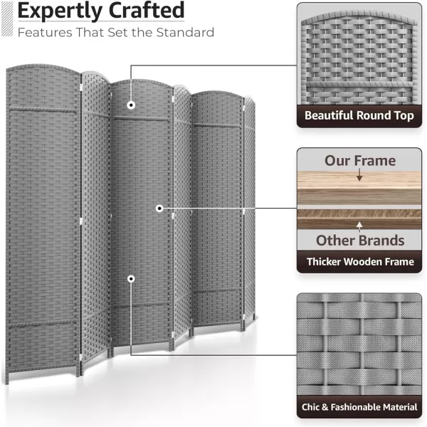 imageSorbus 6 Panel Room Divider 6 ft Tall  Privacy Screen Extra Wide Double Hinged Panels Mesh HandWoven Design Partition Room Dividers and Folding Privacy Screens Wall Divider for Room SeparationLight Gray