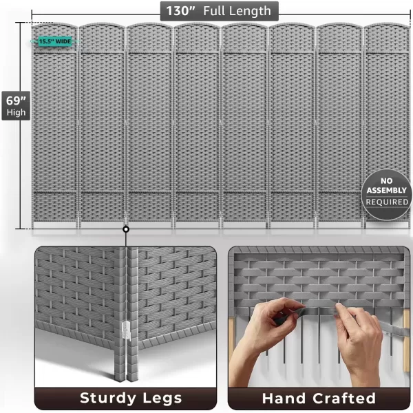 imageSorbus 6 Panel Room Divider 6 ft Tall  Privacy Screen Extra Wide Double Hinged Panels Mesh HandWoven Design Partition Room Dividers and Folding Privacy Screens Wall Divider for Room SeparationLight Gray