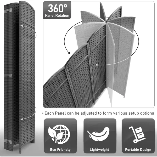 imageSorbus 6 Panel Room Divider 6 ft Tall  Privacy Screen Extra Wide Double Hinged Panels Mesh HandWoven Design Partition Room Dividers and Folding Privacy Screens Wall Divider for Room SeparationGrey