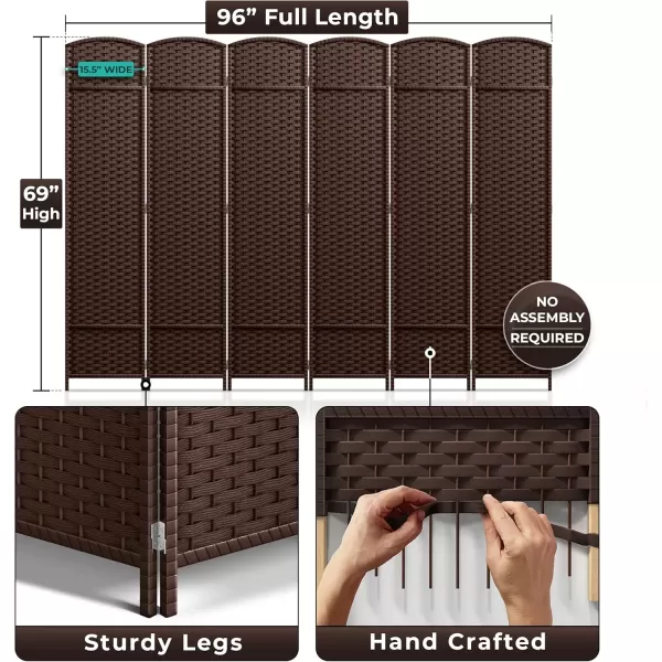 imageSorbus 6 Panel Room Divider 6 ft Tall  Privacy Screen Extra Wide Double Hinged Panels Mesh HandWoven Design Partition Room Dividers and Folding Privacy Screens Wall Divider for Room SeparationChocolate