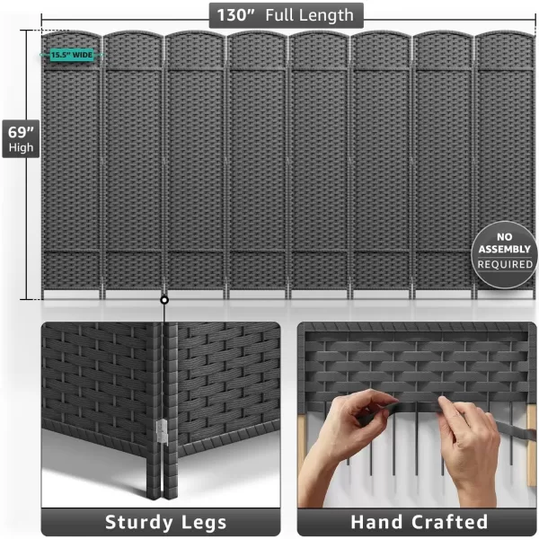 imageSorbus 6 Panel Room Divider 6 ft Tall  Privacy Screen Extra Wide Double Hinged Panels Mesh HandWoven Design Partition Room Dividers and Folding Privacy Screens Wall Divider for Room SeparationGrey