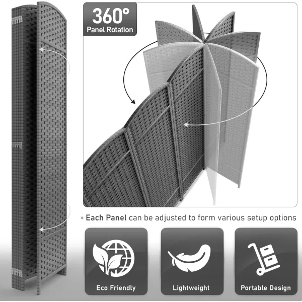 imageSorbus 6 Panel Room Divider 6 ft Tall  Privacy Screen Extra Wide Double Hinged Panels Mesh HandWoven Design Partition Room Dividers and Folding Privacy Screens Wall Divider for Room SeparationGrey