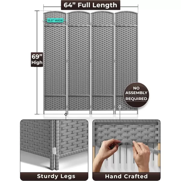 imageSorbus 6 Panel Room Divider 6 ft Tall  Privacy Screen Extra Wide Double Hinged Panels Mesh HandWoven Design Partition Room Dividers and Folding Privacy Screens Wall Divider for Room SeparationLight Gray