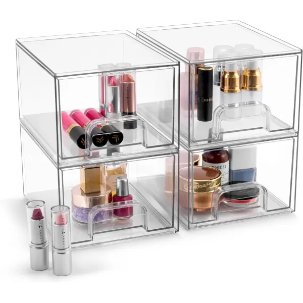 imageSorbus Acrylic Storage Containers  44 Tall Stackable Storage Bins Set for Bathroom Storage and Organization  Clear Acrylic Storage Drawer Organizers  Makeup Organizer Case with PullOut Drawers