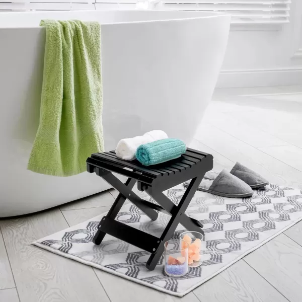 imageSorbus Bamboo Folding Step Stool Bench Brown  for Shaving Shower Foot Rest Bath Chair  Great for Bathroom Spa Sauna Wooden Seat Fully Assembled  1175quot D x 1225quot W x 1375quot HBlack