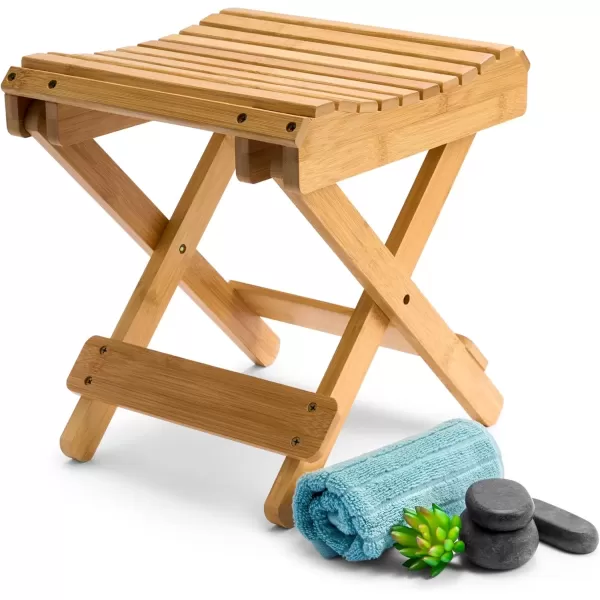 imageSorbus Bamboo Folding Step Stool Bench Brown  for Shaving Shower Foot Rest Bath Chair  Great for Bathroom Spa Sauna Wooden Seat Fully Assembled  1175quot D x 1225quot W x 1375quot HNatural