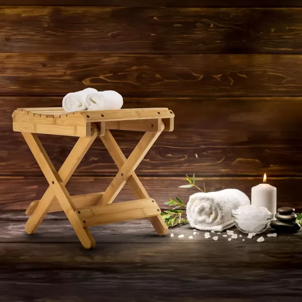 imageSorbus Bamboo Folding Step Stool Bench Brown  for Shaving Shower Foot Rest Bath Chair  Great for Bathroom Spa Sauna Wooden Seat Fully Assembled  1175quot D x 1225quot W x 1375quot HNatural
