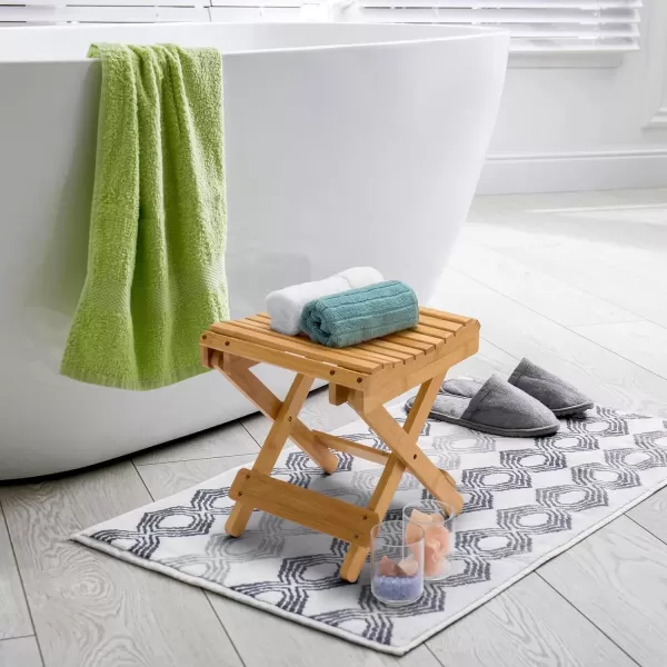imageSorbus Bamboo Folding Step Stool Bench Brown  for Shaving Shower Foot Rest Bath Chair  Great for Bathroom Spa Sauna Wooden Seat Fully Assembled  1175quot D x 1225quot W x 1375quot HNatural