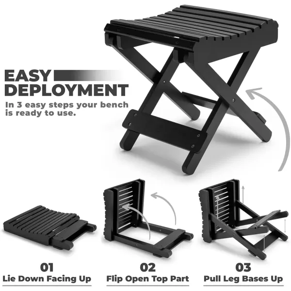 imageSorbus Bamboo Folding Step Stool Bench Brown  for Shaving Shower Foot Rest Bath Chair  Great for Bathroom Spa Sauna Wooden Seat Fully Assembled  1175quot D x 1225quot W x 1375quot HBlack