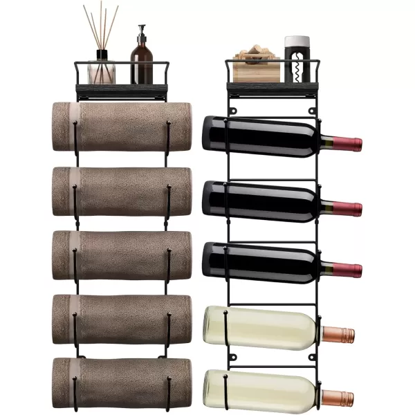 imageSorbus Bathroom Towel Holder  5 Tier Metal Towel Rack with Wood Shelf for Rolled Bath Towels Washcloths Linens Hand Towels Soaps ampamp Accessories  Wall Mounted Towel Rack for Bathroom Towel StorageBlack