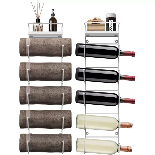 imageSorbus Bathroom Towel Holder  5 Tier Metal Towel Rack with Wood Shelf for Rolled Bath Towels Washcloths Linens Hand Towels Soaps ampamp Accessories  Wall Mounted Towel Rack for Bathroom Towel StorageWhite