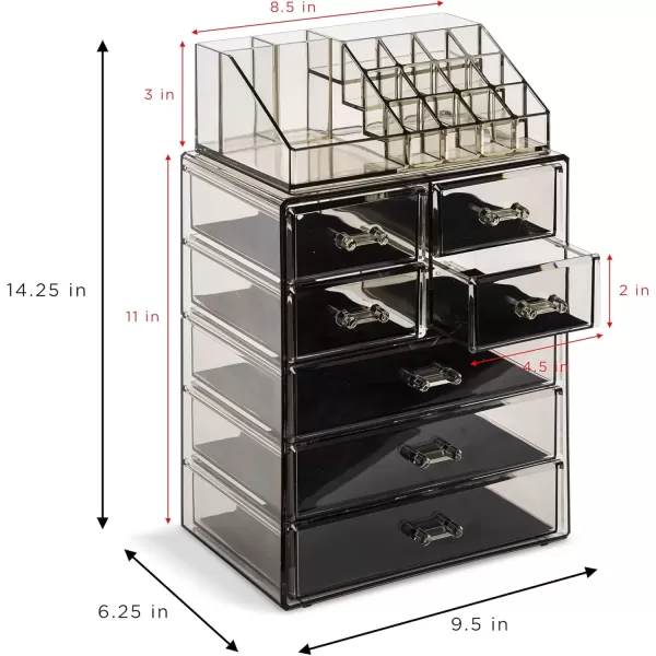 imageSorbus Clear Cosmetic Makeup Organizer  Make Up ampamp Jewelry Storage Case Display for Dresser Bathroom Vanity 3 Large 4 Small Drawers Bronze GlowBlack Jewel