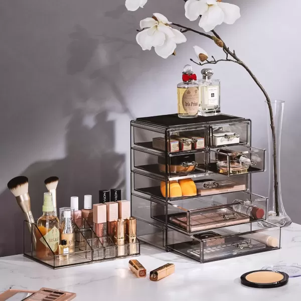 imageSorbus Clear Cosmetic Makeup Organizer  Make Up ampamp Jewelry Storage Case Display for Dresser Bathroom Vanity 3 Large 4 Small Drawers Bronze GlowBlack Jewel