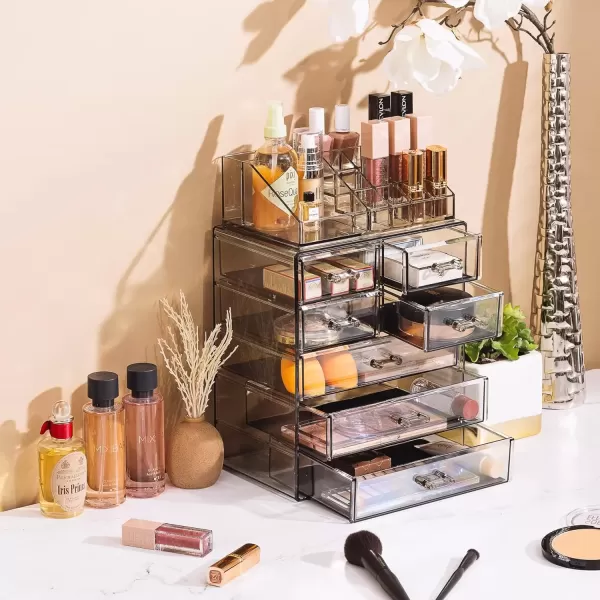 imageSorbus Clear Cosmetic Makeup Organizer  Make Up ampamp Jewelry Storage Case Display for Dresser Bathroom Vanity 3 Large 4 Small Drawers Bronze GlowBlack Jewel