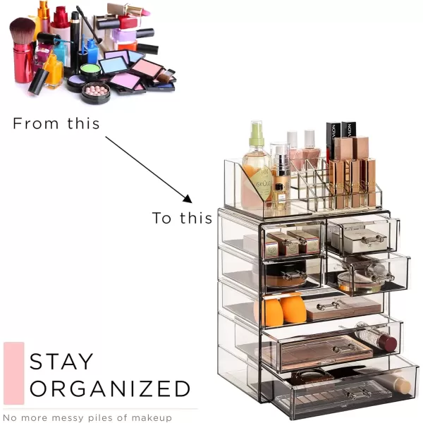 imageSorbus Clear Cosmetic Makeup Organizer  Make Up ampamp Jewelry Storage Case Display for Dresser Bathroom Vanity 3 Large 4 Small Drawers Bronze GlowBlack Jewel