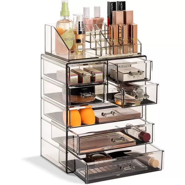 imageSorbus Clear Cosmetic Makeup Organizer  Make Up ampamp Jewelry Storage Case Display for Dresser Bathroom Vanity 3 Large 4 Small Drawers Bronze GlowBlack Jewel