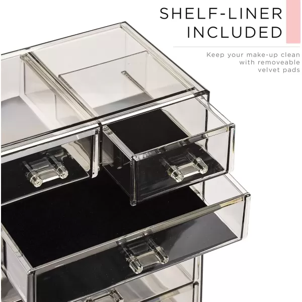 imageSorbus Clear Cosmetic Makeup Organizer  Make Up ampamp Jewelry Storage Case Display for Dresser Bathroom Vanity 3 Large 4 Small Drawers Bronze GlowBlack Jewel