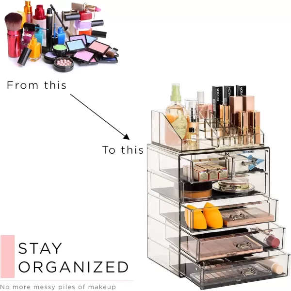imageSorbus Clear Cosmetic Makeup Organizer  Make Up ampamp Jewelry Storage Case Display for Dresser Bathroom Vanity 3 Large 4 Small Drawers Bronze GlowBlack Jewel