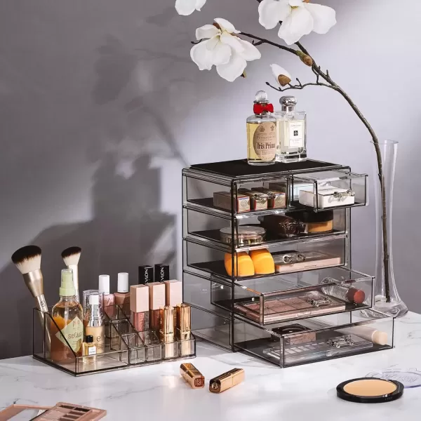 imageSorbus Clear Cosmetic Makeup Organizer  Make Up ampamp Jewelry Storage Case Display for Dresser Bathroom Vanity 3 Large 4 Small Drawers Bronze GlowBlack Jewel