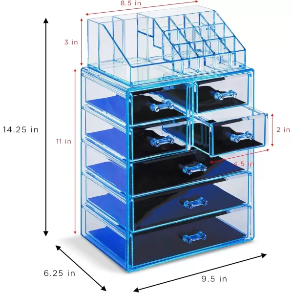 imageSorbus Clear Cosmetic Makeup Organizer  Make Up ampamp Jewelry Storage Case Display for Dresser Bathroom Vanity 3 Large 4 Small Drawers Bronze GlowBlue Brilliance