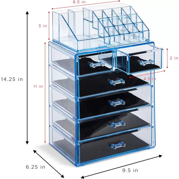 imageSorbus Clear Cosmetic Makeup Organizer  Make Up ampamp Jewelry Storage Case Display for Dresser Bathroom Vanity 3 Large 4 Small Drawers Bronze GlowBlue Brilliance