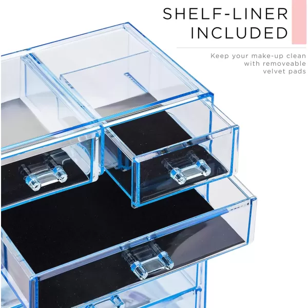 imageSorbus Clear Cosmetic Makeup Organizer  Make Up ampamp Jewelry Storage Case Display for Dresser Bathroom Vanity 3 Large 4 Small Drawers Bronze GlowBlue Brilliance