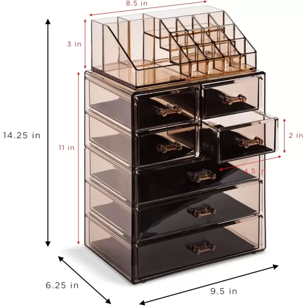 imageSorbus Clear Cosmetic Makeup Organizer  Make Up ampamp Jewelry Storage Case Display for Dresser Bathroom Vanity 3 Large 4 Small Drawers Bronze GlowBronze Glow