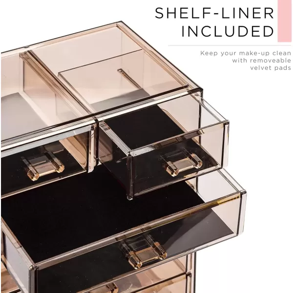 imageSorbus Clear Cosmetic Makeup Organizer  Make Up ampamp Jewelry Storage Case Display for Dresser Bathroom Vanity 3 Large 4 Small Drawers Bronze GlowBronze Glow