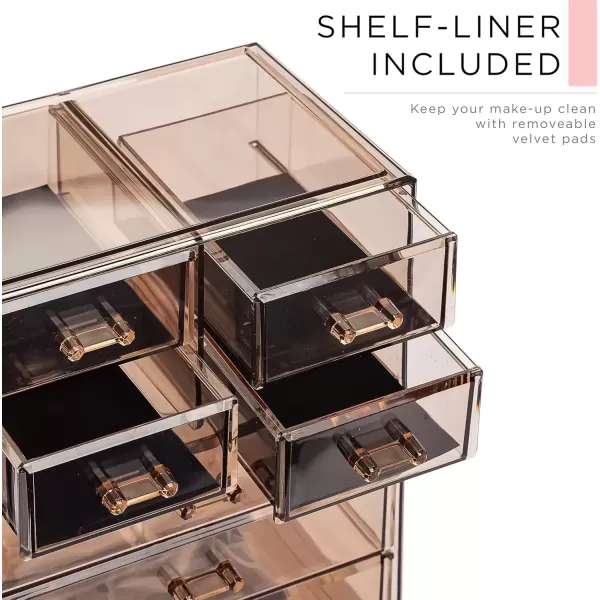 imageSorbus Clear Cosmetic Makeup Organizer  Make Up ampamp Jewelry Storage Case Display for Dresser Bathroom Vanity 3 Large 4 Small Drawers Bronze GlowBronze Glow