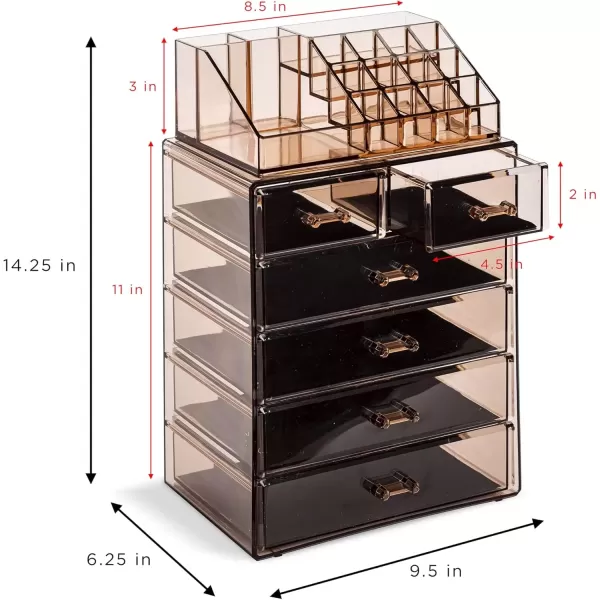 imageSorbus Clear Cosmetic Makeup Organizer  Make Up ampamp Jewelry Storage Case Display for Dresser Bathroom Vanity 3 Large 4 Small Drawers Bronze GlowBronze Glow