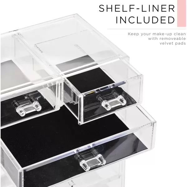 imageSorbus Clear Cosmetic Makeup Organizer  Make Up ampamp Jewelry Storage Case Display for Dresser Bathroom Vanity 3 Large 4 Small Drawers Bronze GlowClear