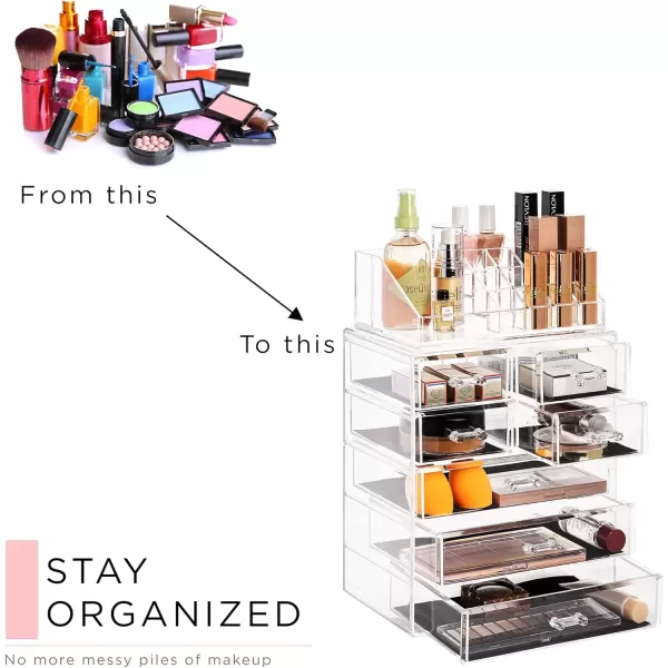 imageSorbus Clear Cosmetic Makeup Organizer  Make Up ampamp Jewelry Storage Case Display for Dresser Bathroom Vanity 3 Large 4 Small Drawers Bronze GlowClear