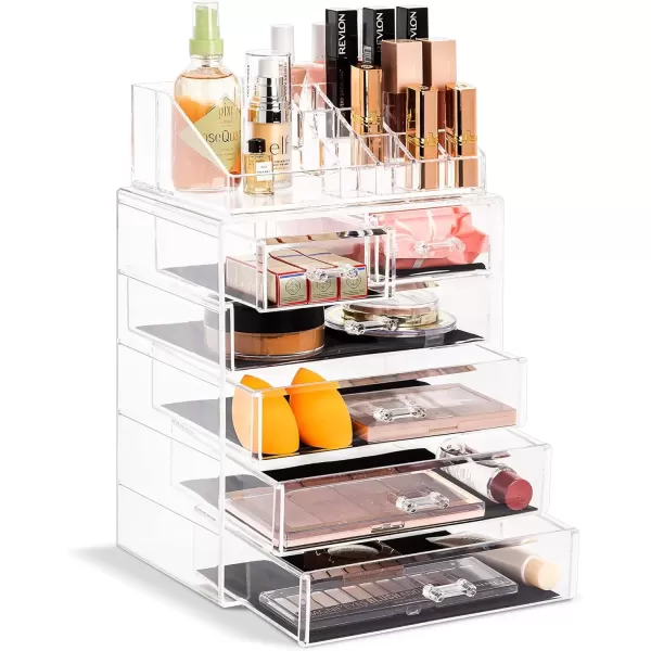 imageSorbus Clear Cosmetic Makeup Organizer  Make Up ampamp Jewelry Storage Case Display for Dresser Bathroom Vanity 3 Large 4 Small Drawers Bronze GlowClear