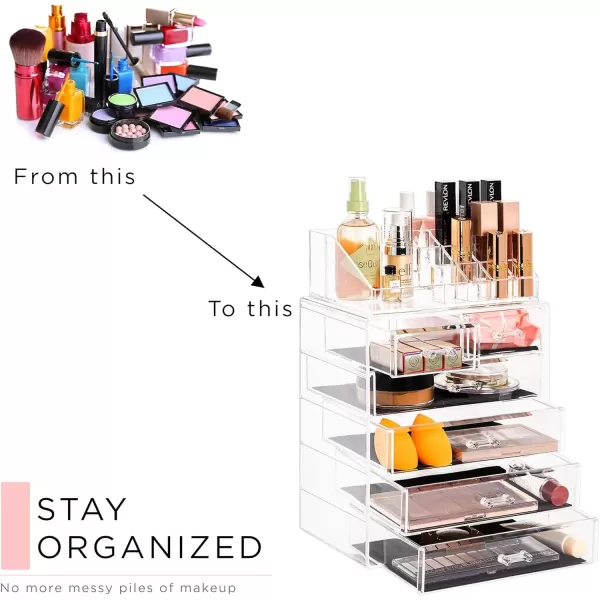 imageSorbus Clear Cosmetic Makeup Organizer  Make Up ampamp Jewelry Storage Case Display for Dresser Bathroom Vanity 3 Large 4 Small Drawers Bronze GlowClear