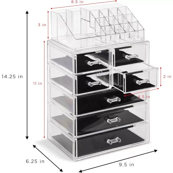 imageSorbus Clear Cosmetic Makeup Organizer  Make Up ampamp Jewelry Storage Case Display for Dresser Bathroom Vanity 3 Large 4 Small Drawers Bronze GlowClear