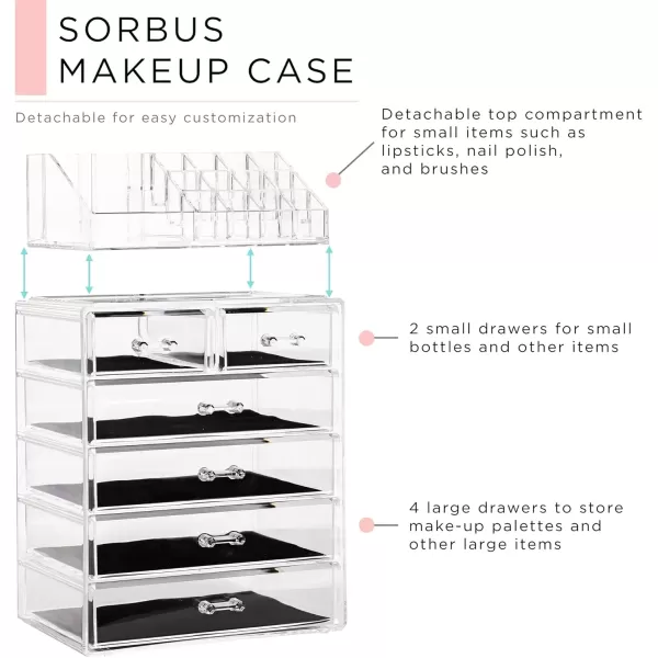 imageSorbus Clear Cosmetic Makeup Organizer  Make Up ampamp Jewelry Storage Case Display for Dresser Bathroom Vanity 3 Large 4 Small Drawers Bronze GlowClear