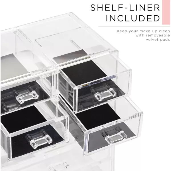 imageSorbus Clear Cosmetic Makeup Organizer  Make Up ampamp Jewelry Storage Case Display for Dresser Bathroom Vanity 3 Large 4 Small Drawers Bronze GlowClear